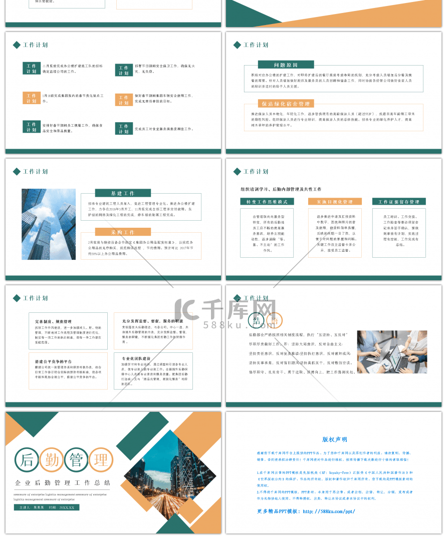 黄绿渐变创意企业后勤部管理工作总结PPT
