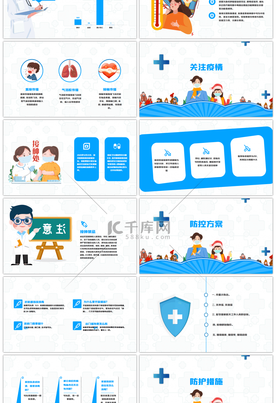 蓝色卡通抗击疫情宣传PPT模板