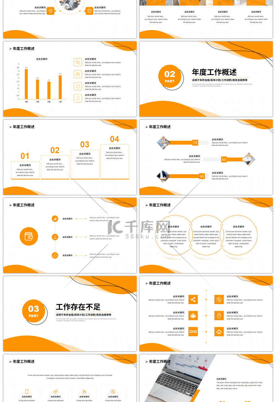 橙色简约几何线条部门年终总结汇报PPT