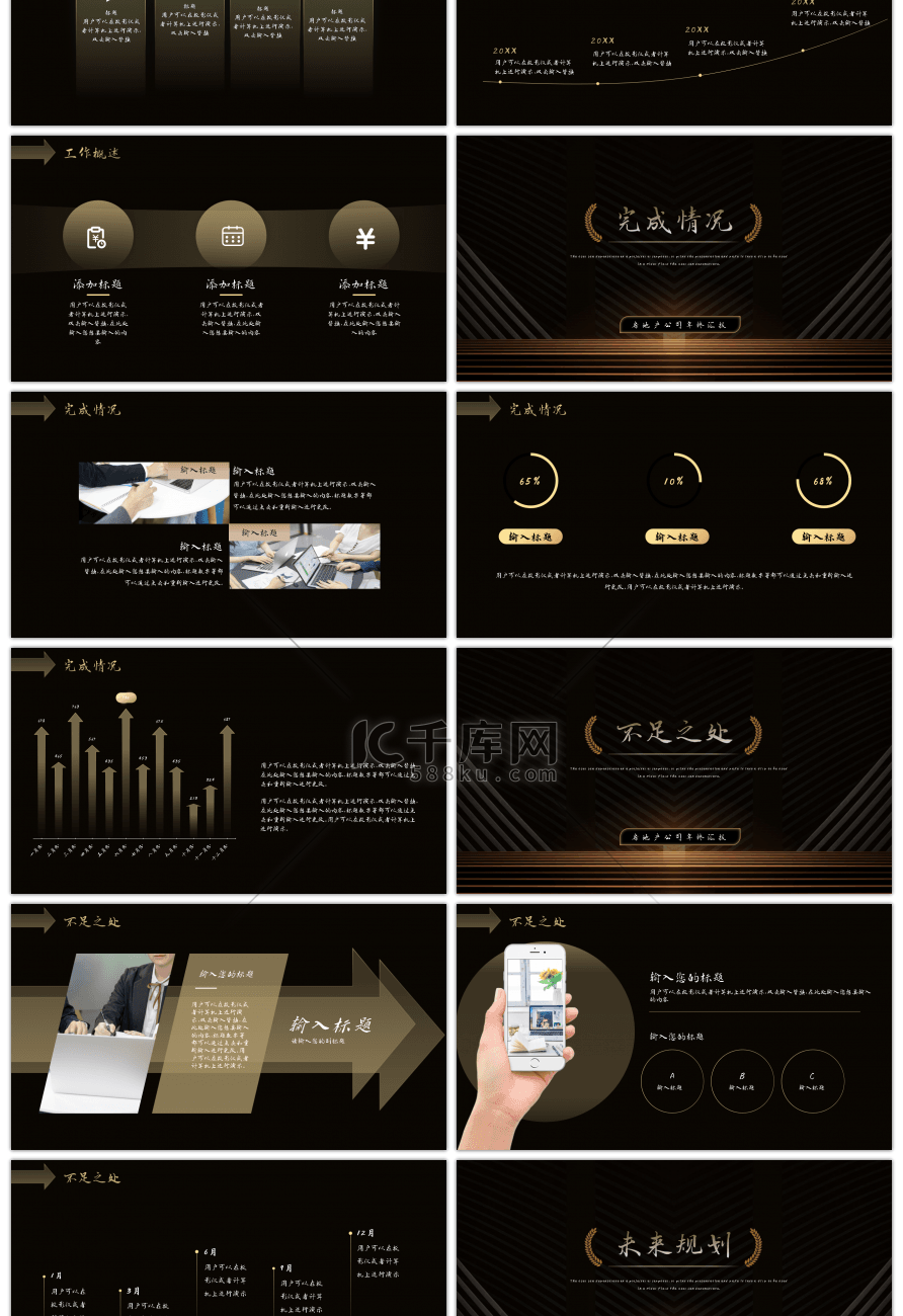 黑金大气房地产公司年终汇报PPT模板