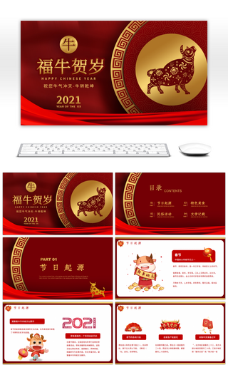 红色中国风传统节日春节节日介绍PPT模板