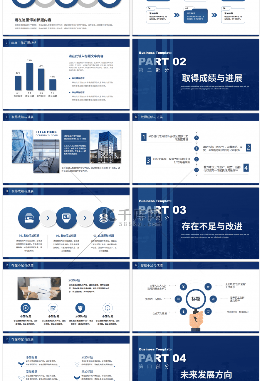 蓝色商务风通用2021工作总结PPT模板