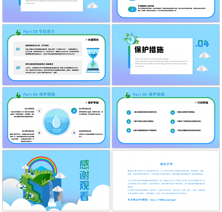 蓝色创意世界水日保护水资源介绍PPT模板