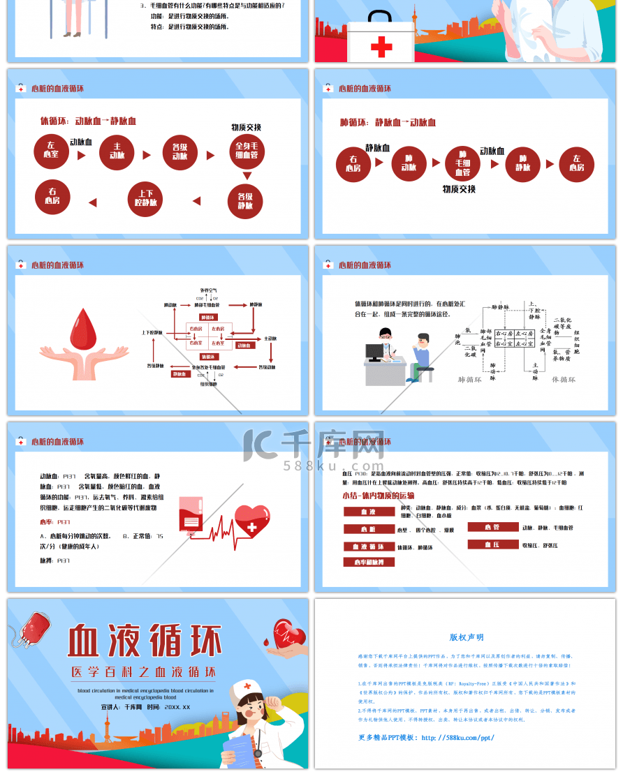 蓝色简约医学百科之血液循环知识讲座PPT