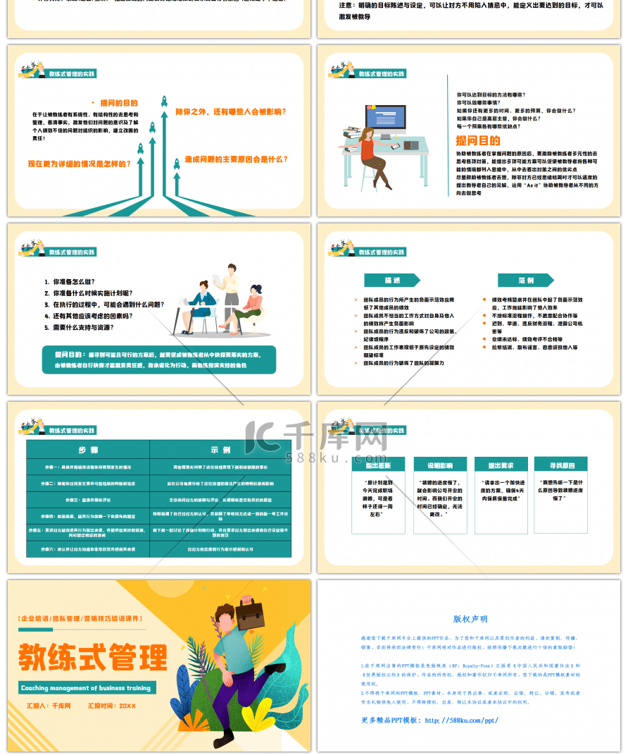 黄色创意教练式管理企业培训营销技巧PPT