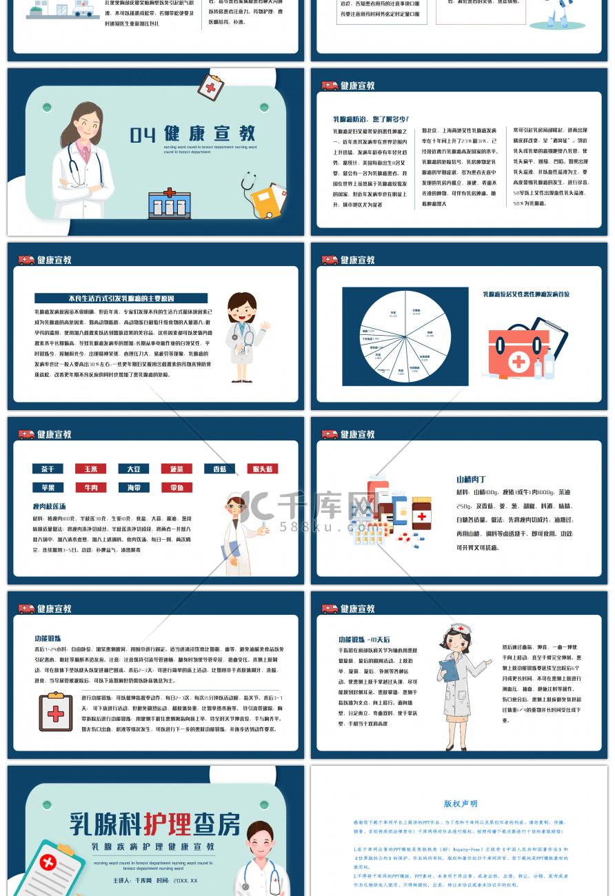 蓝色简约乳腺疾病护理查房健康宣教PPT