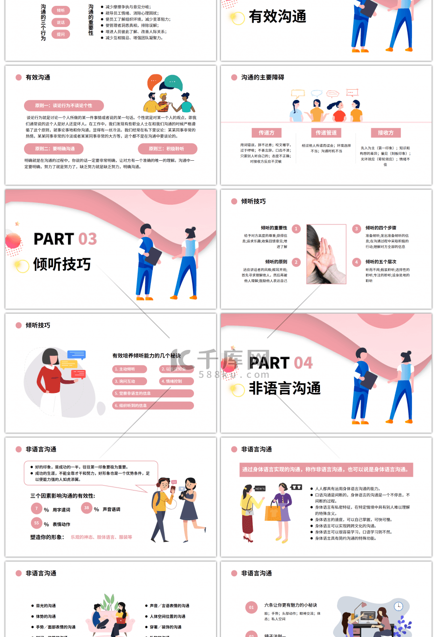 粉色清新有效沟通技巧PPT模板