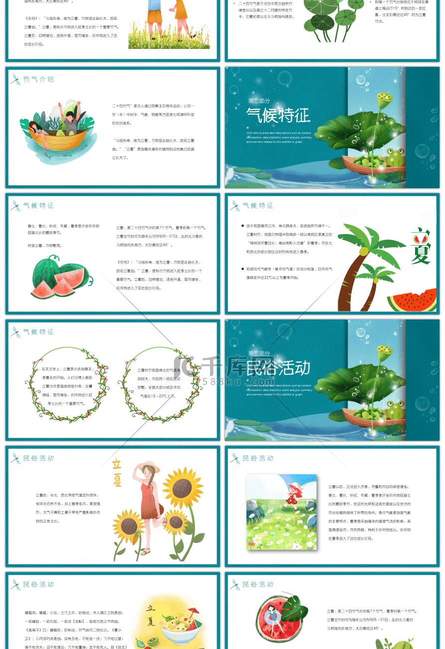 绿色卡通风传统节日二十四节气立夏节日介绍