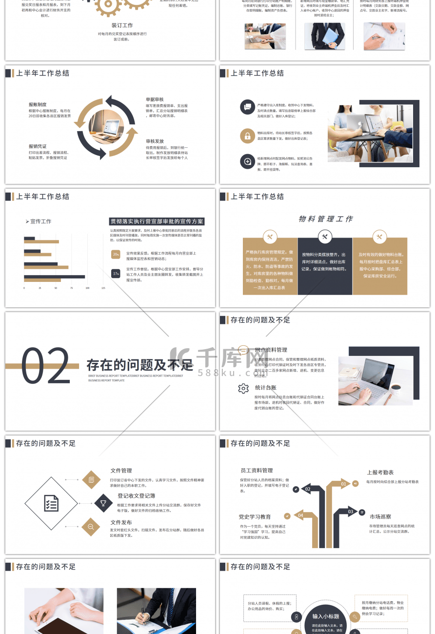 蓝黄商务风综合管理人员年中工作汇报PPT模板