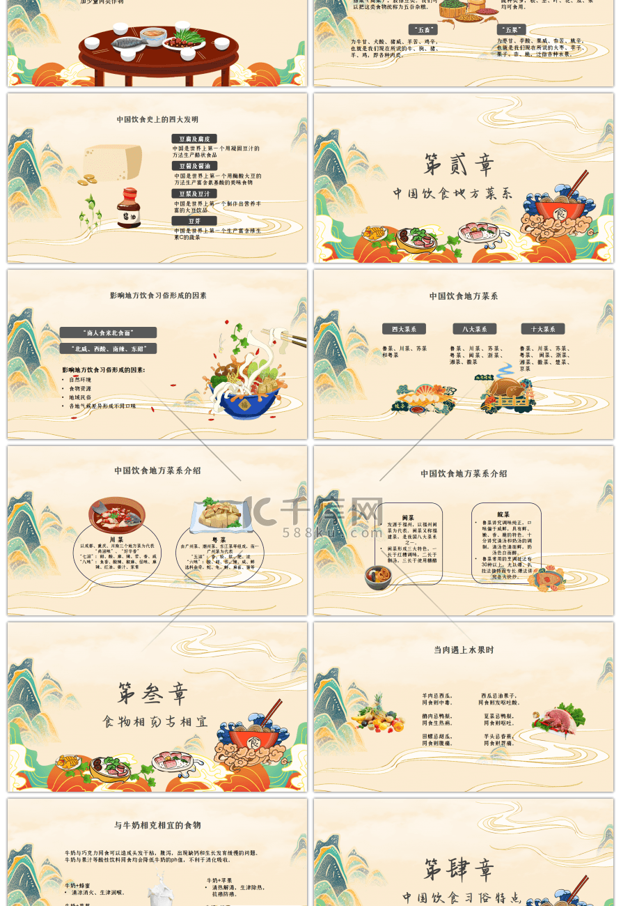 国潮风中国传统美食文化介绍PPT模板