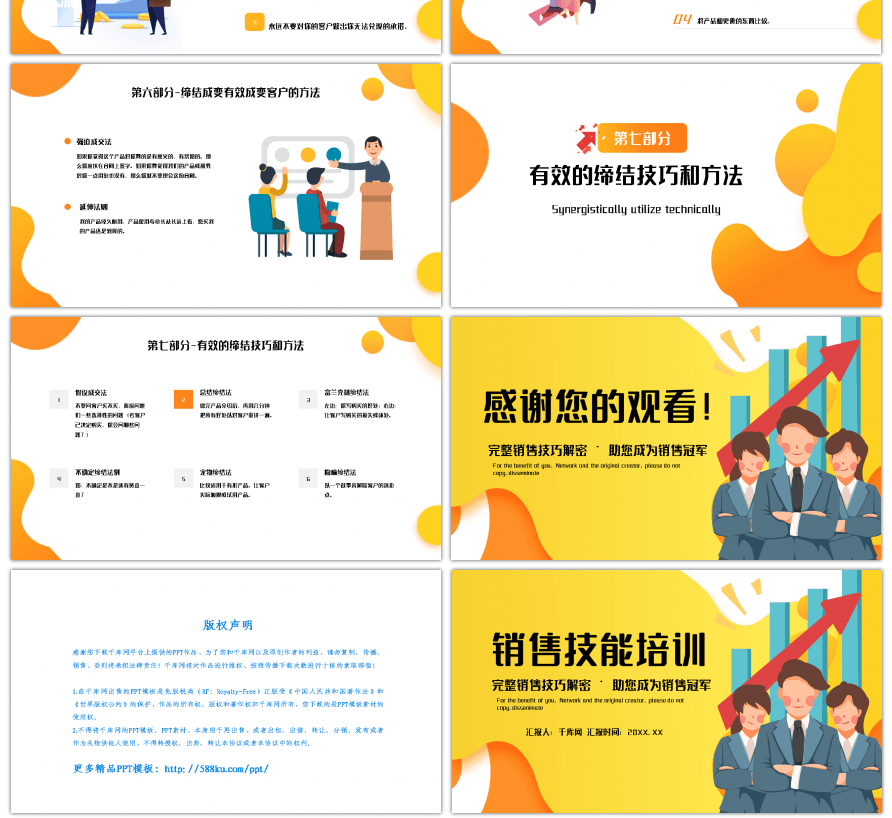 黄色创意销售技巧技能培训PPT模板