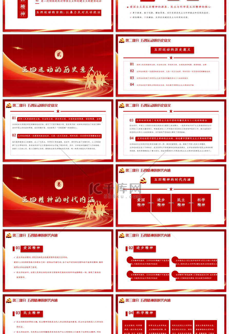 红色五四精神传承有我主题班会PPT模板