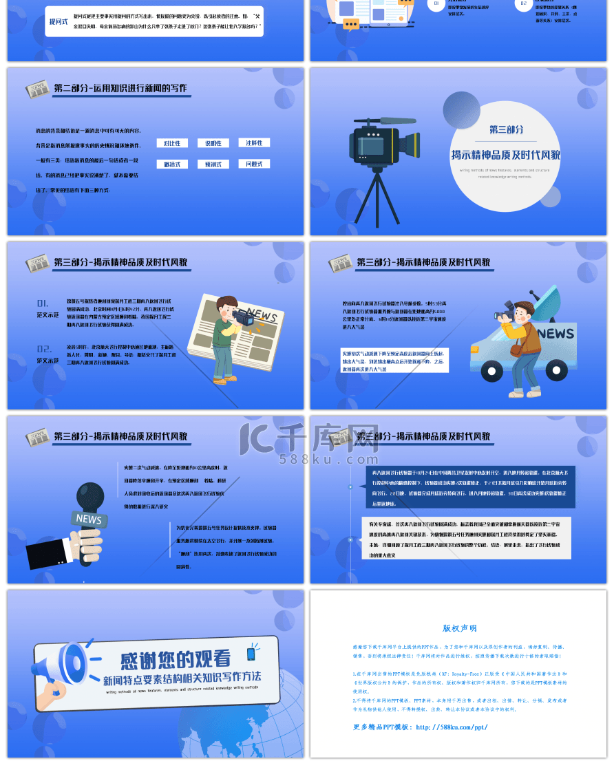 蓝色简约新闻特点要素结构知识写作PPT