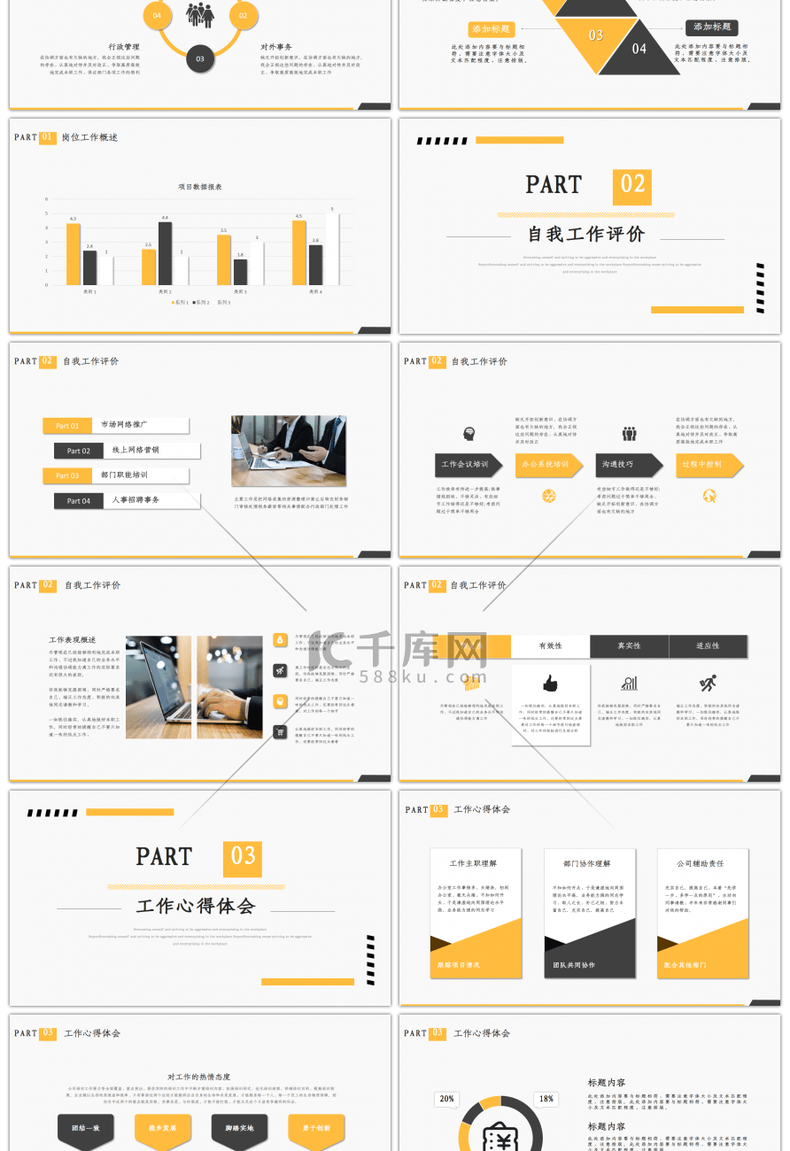 黄色简约述职报告PPT模板