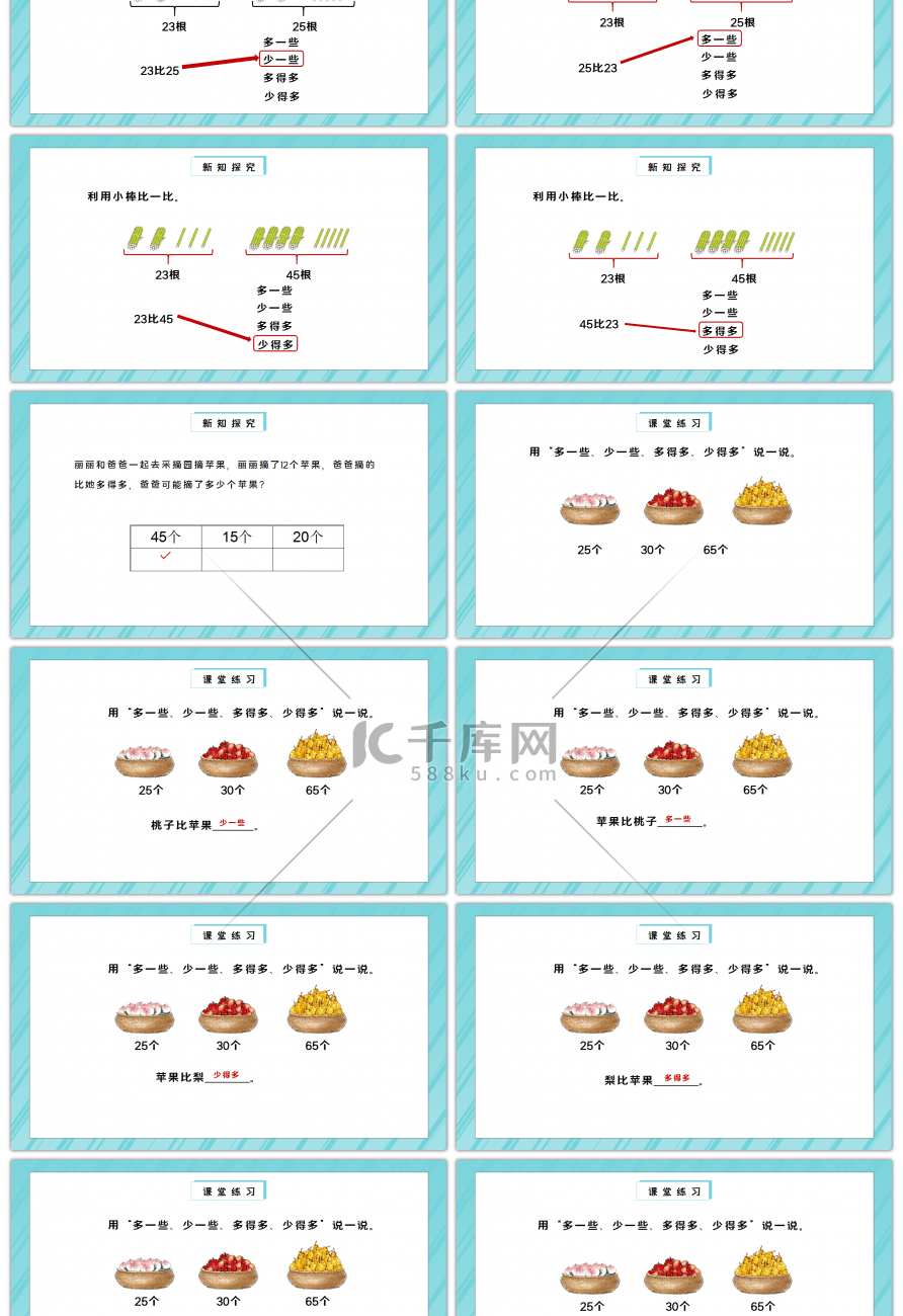 人教版一年级数学下册第四单元100以内数的认识-多一些、少一些、多得多、少得多PPT课件