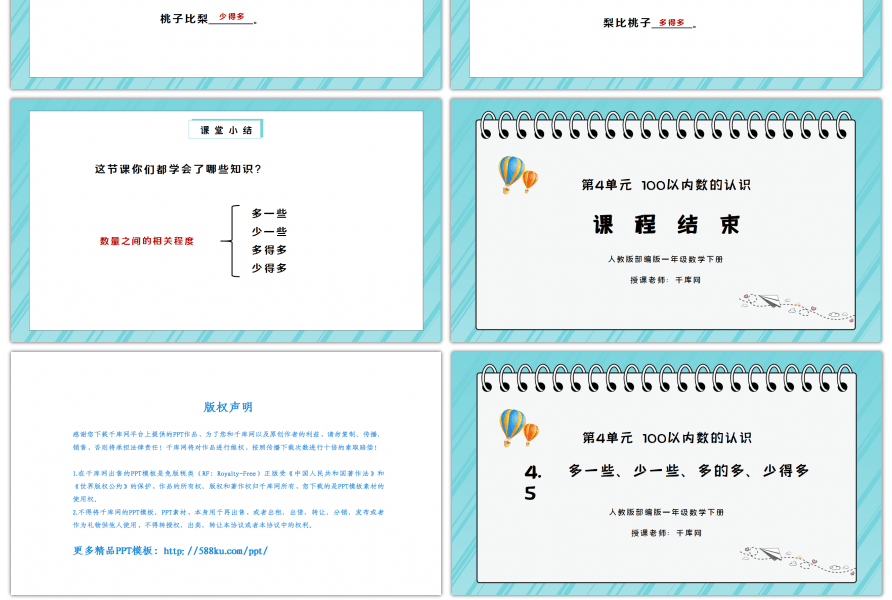 人教版一年级数学下册第四单元100以内数的认识-多一些、少一些、多得多、少得多PPT课件