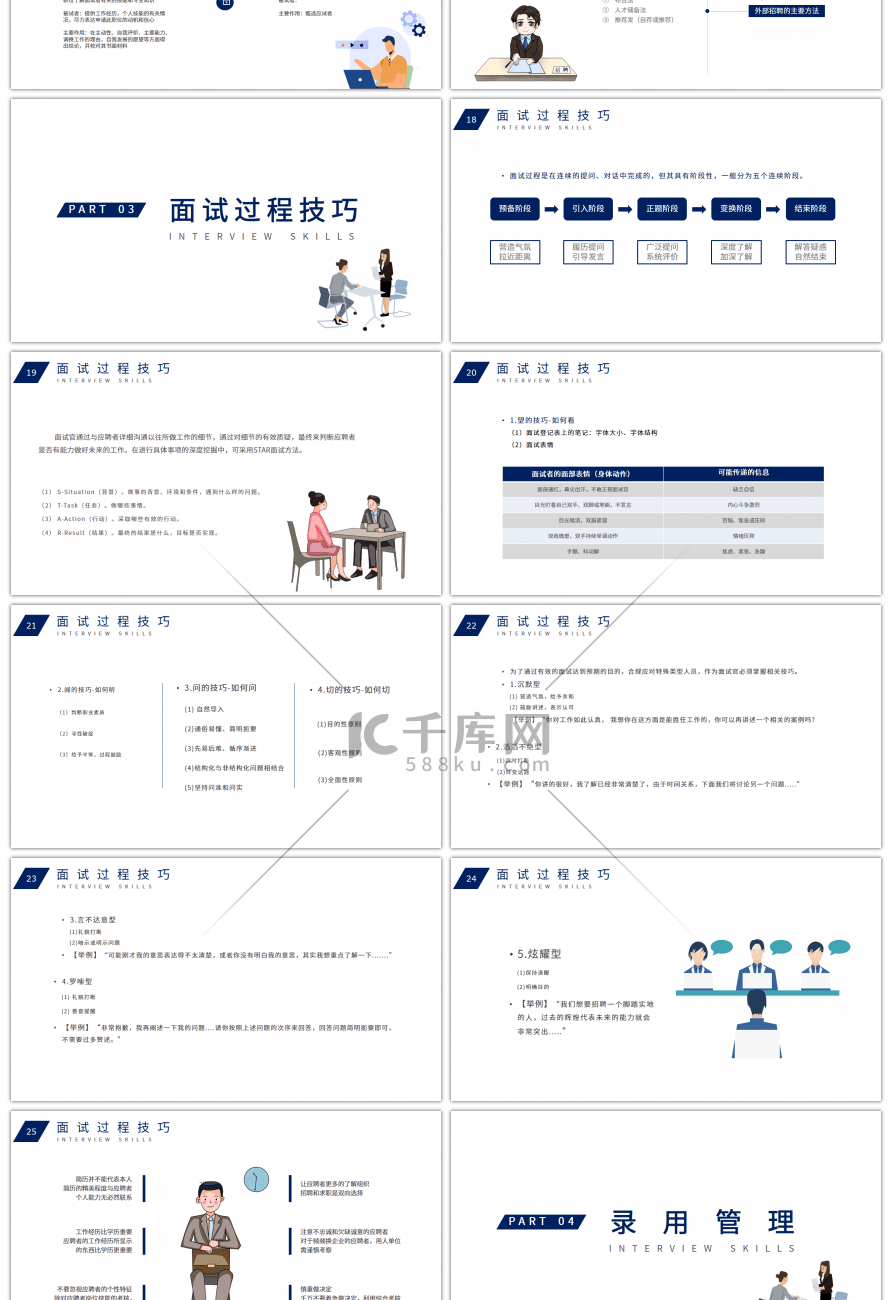 蓝色简约企业招聘面试技巧培训PPT模板