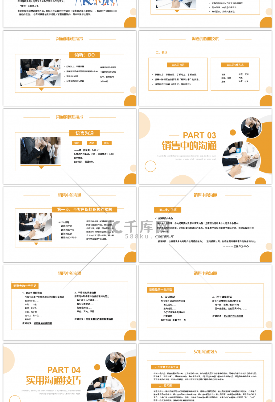 橙色商务销售沟通管理技巧企业培训PPT