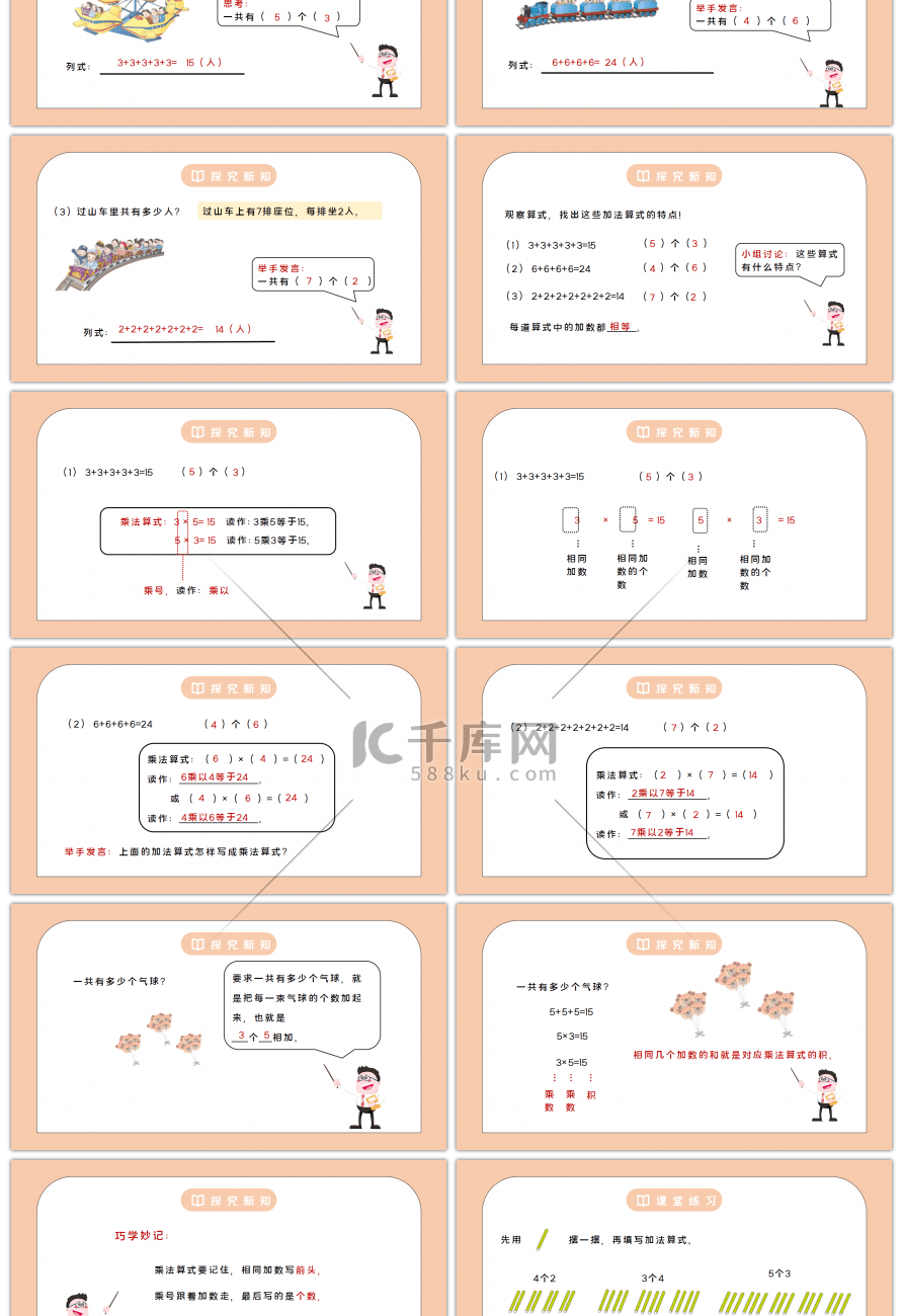 人教版二年级数学上册第四单元表内乘法-认识乘法PPT课件