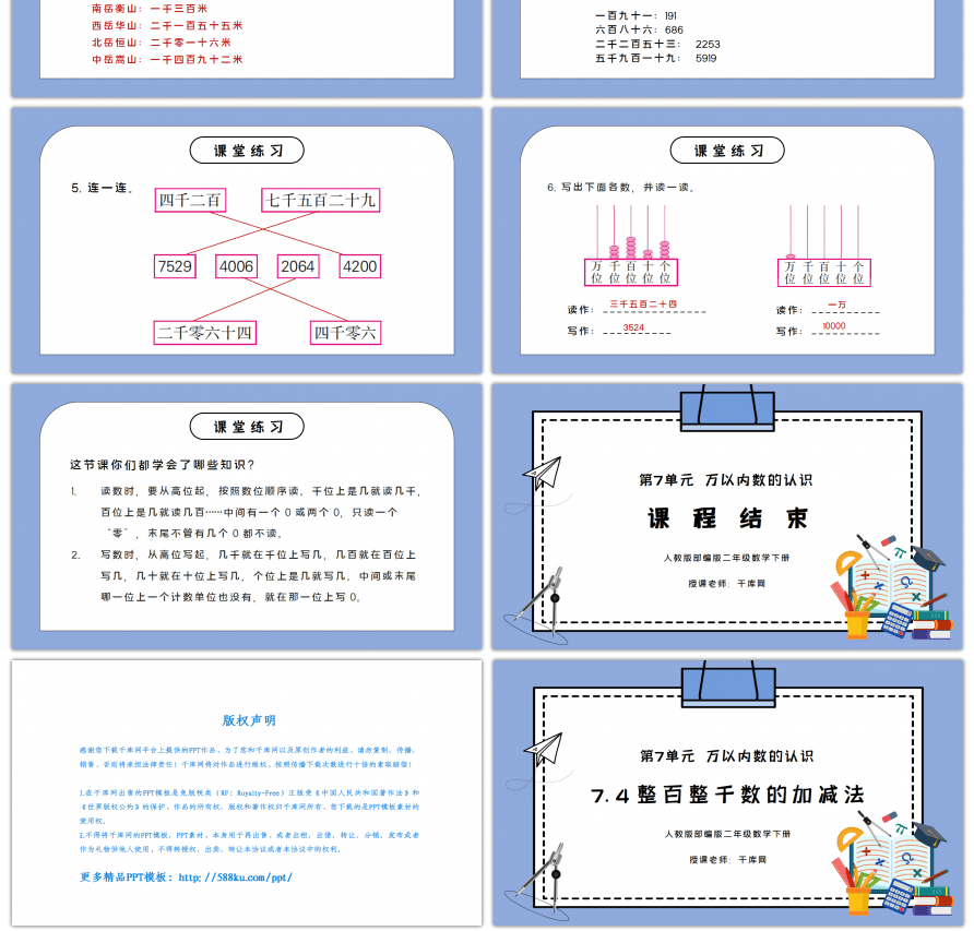 人教版二年级数学下册第七单元万以内数的认识整百整千数的加减法PPT课件