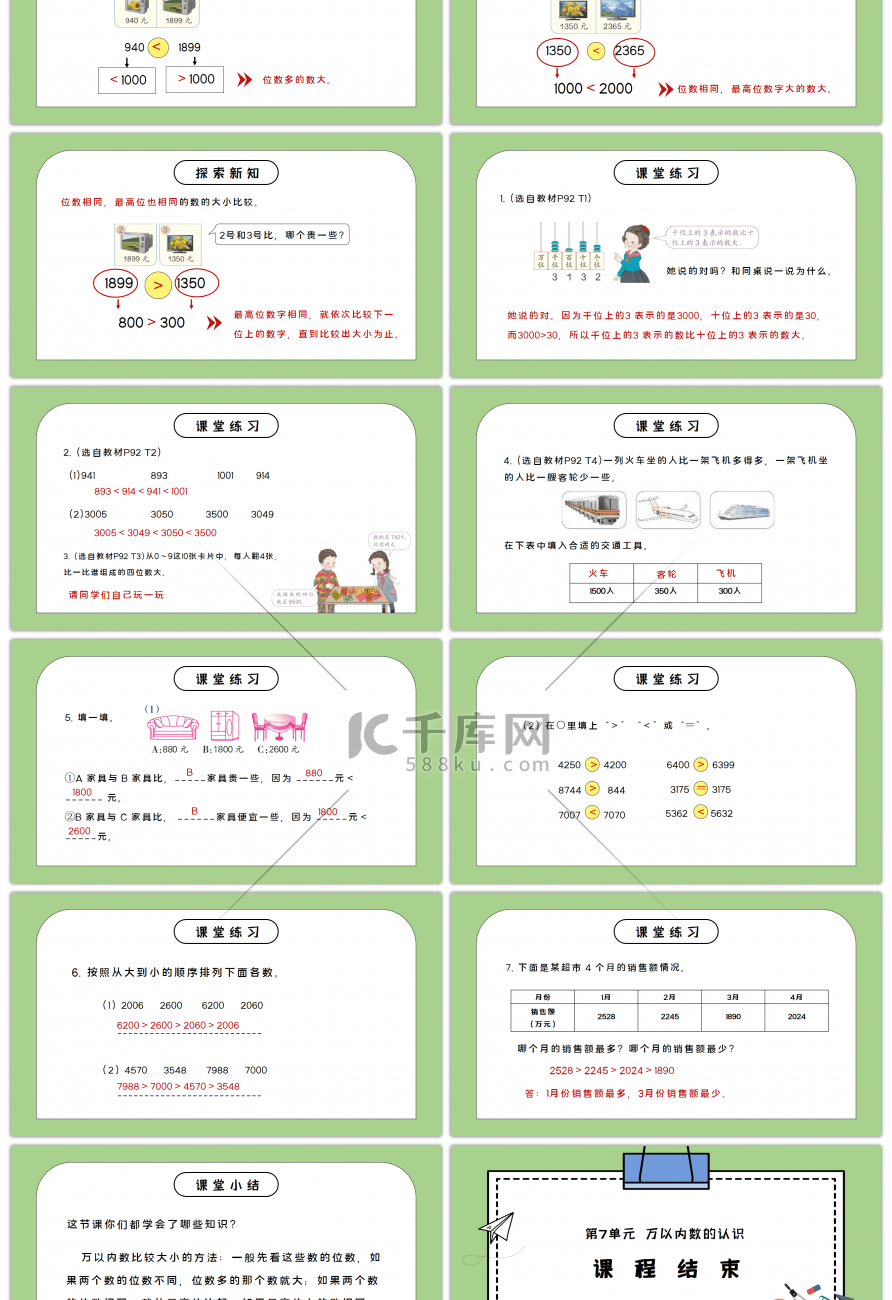 人教版二年级数学下册第七单元万以内数的认识10000以内数的大小比较PPT课件