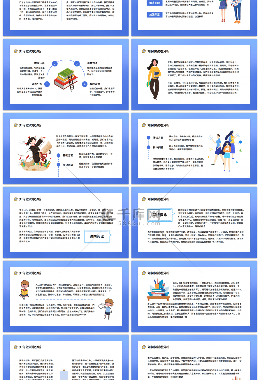 卡通试卷分析小课堂PPT模板