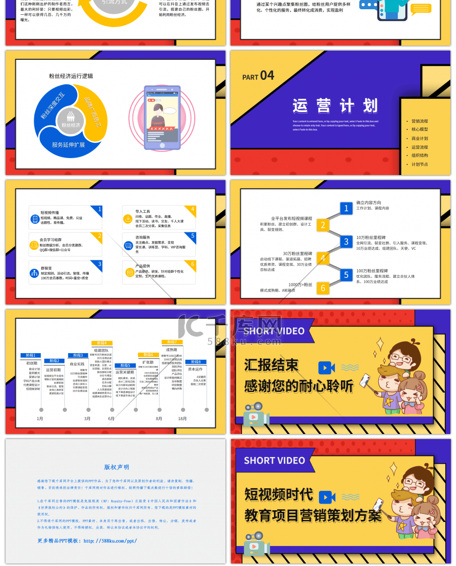 卡通风短视频教育项目策划方案PPT模板