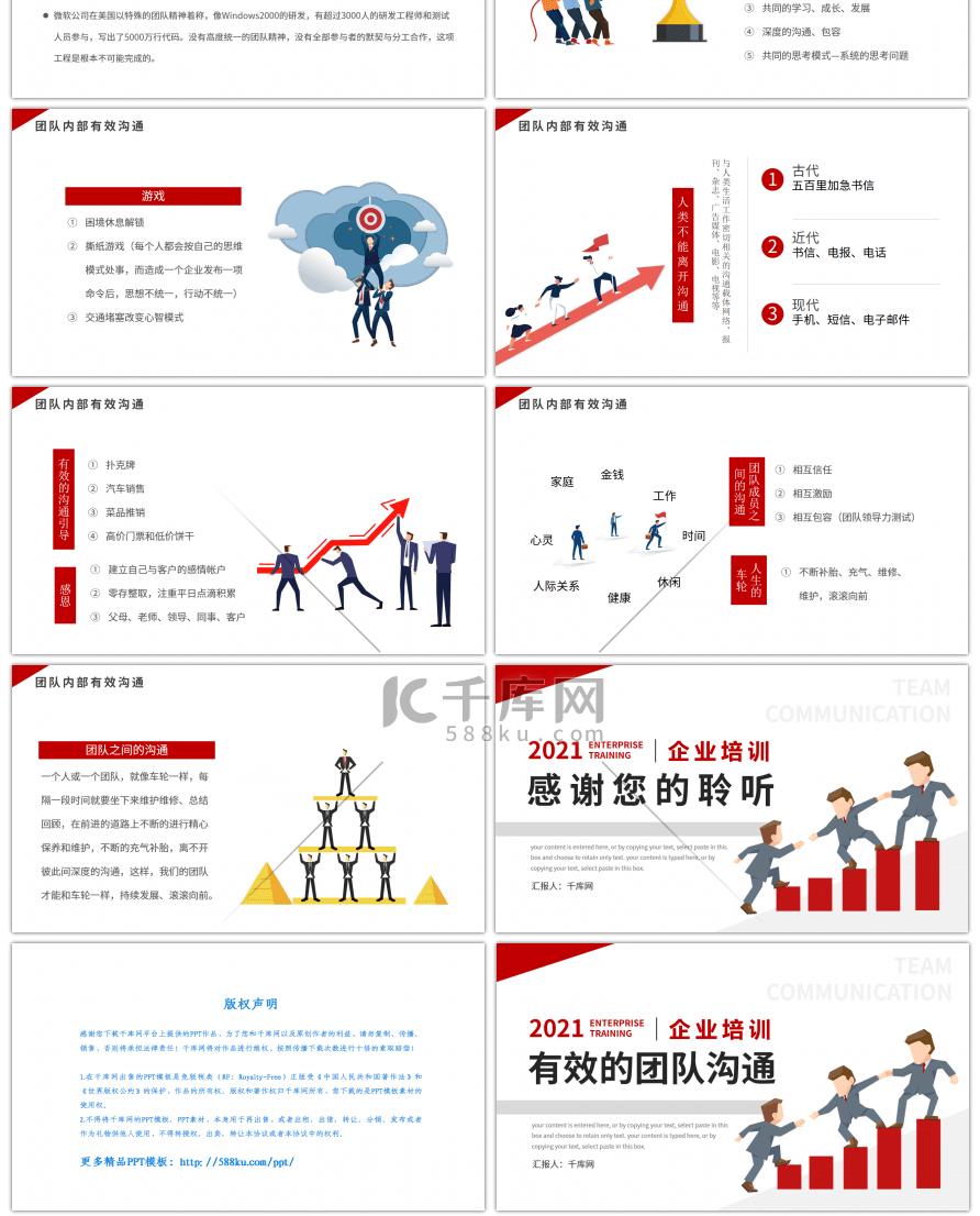 红色扁平风有效的团队沟通技巧PPT模板
