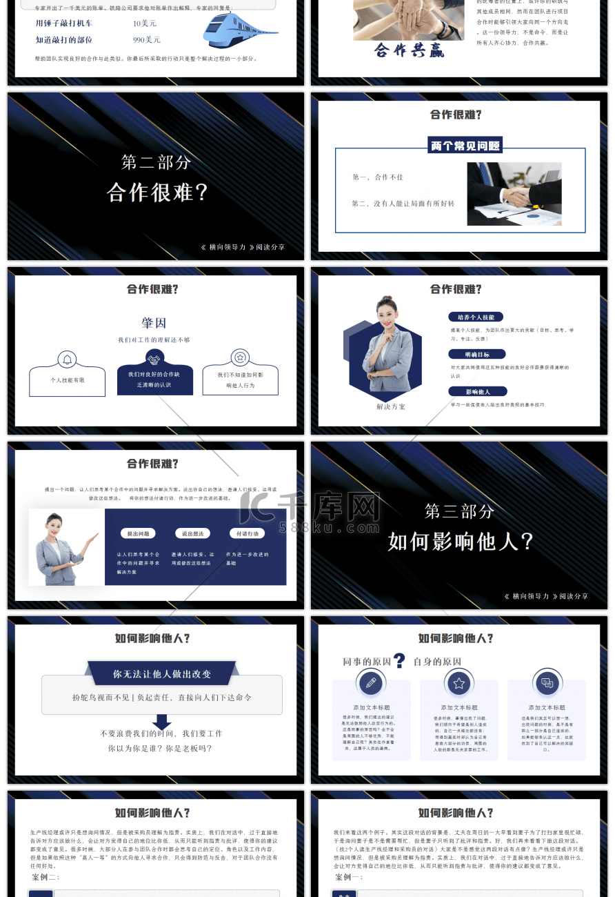 蓝色企业管理书籍横向领导力阅读分享PPT