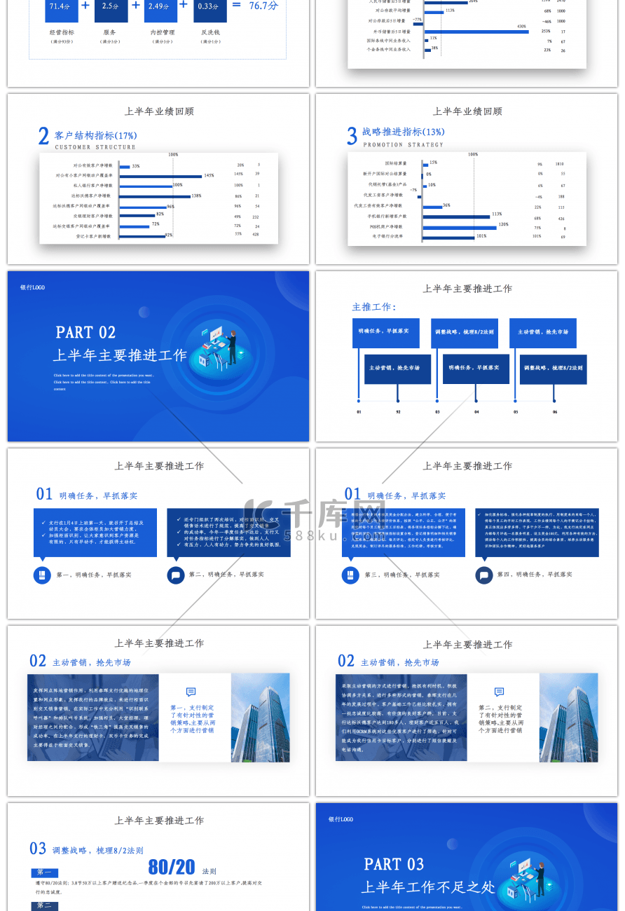 蓝色银行年中总结汇报报告PPT模板