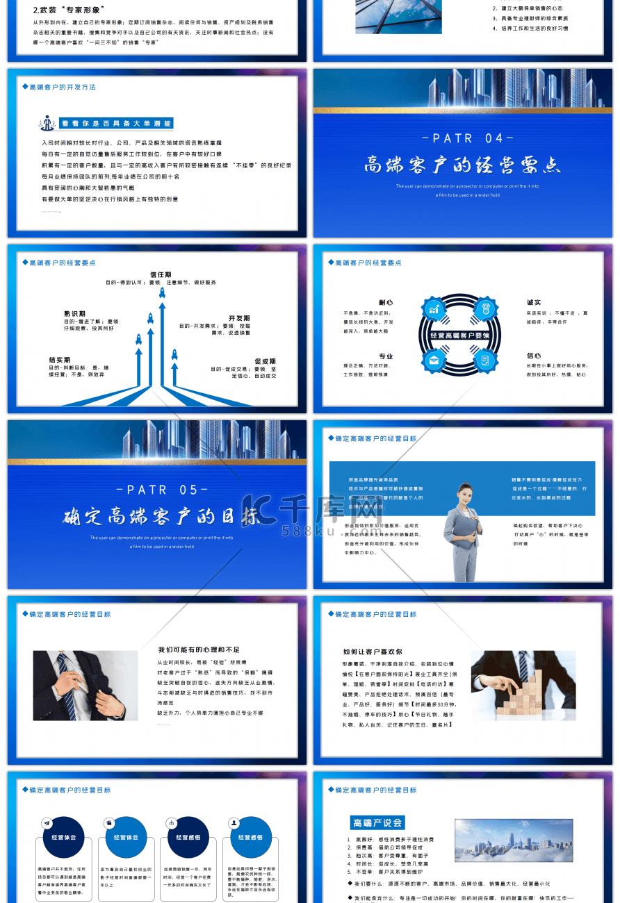 蓝色企业销售培训高端客户PPT模板