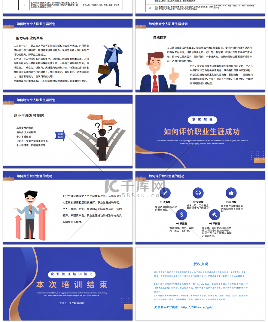 蓝色扁平员工职业生涯规划培训PPT模板