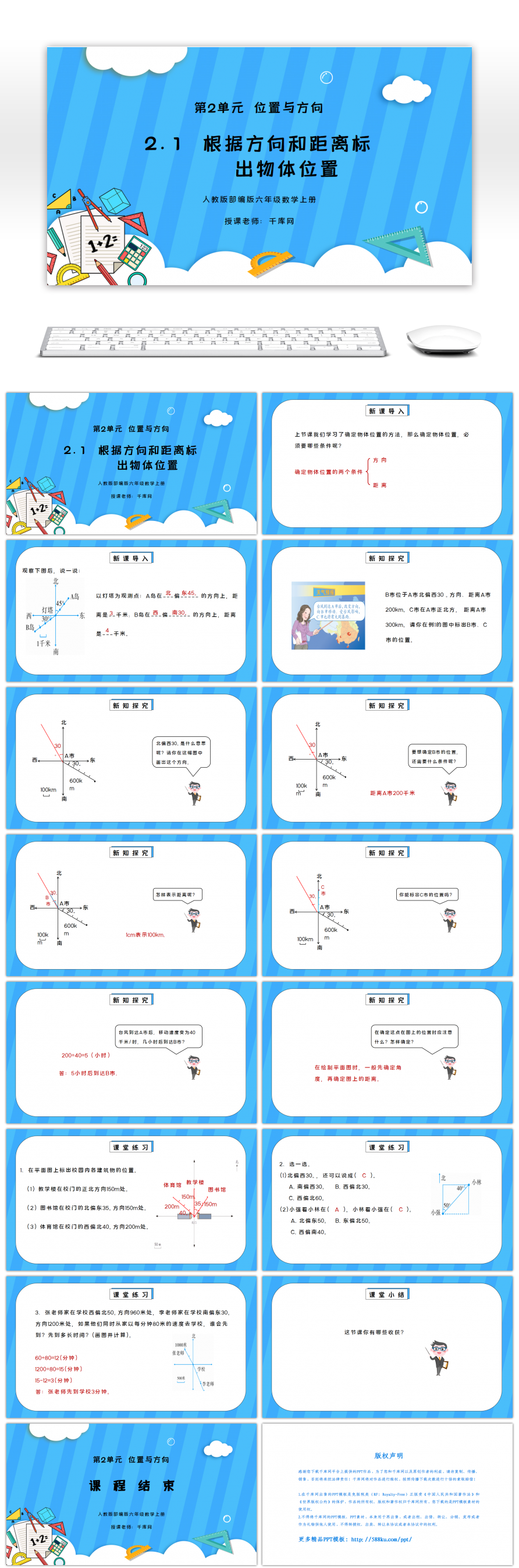 人教版六年级数学上册第二单元位置与方向 根据方向和距离标出物体位置课件 Ppt模板下载 Pptid 千库网