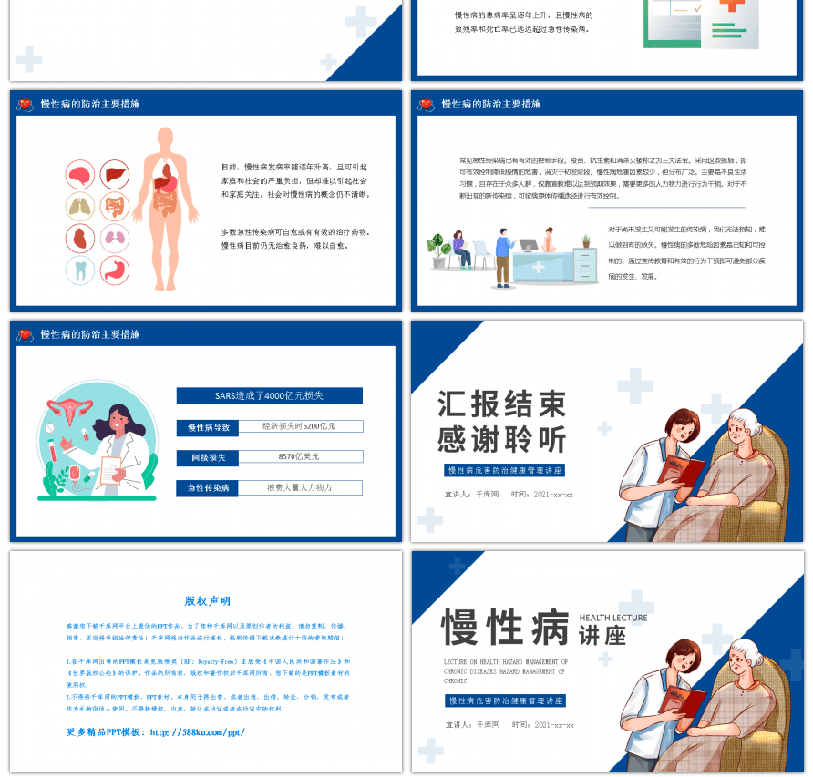 蓝色慢性病防治医疗知识培训PPT模板