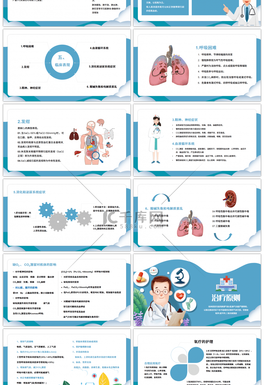 蓝色简约呼吸衰竭护理查房PPT模板