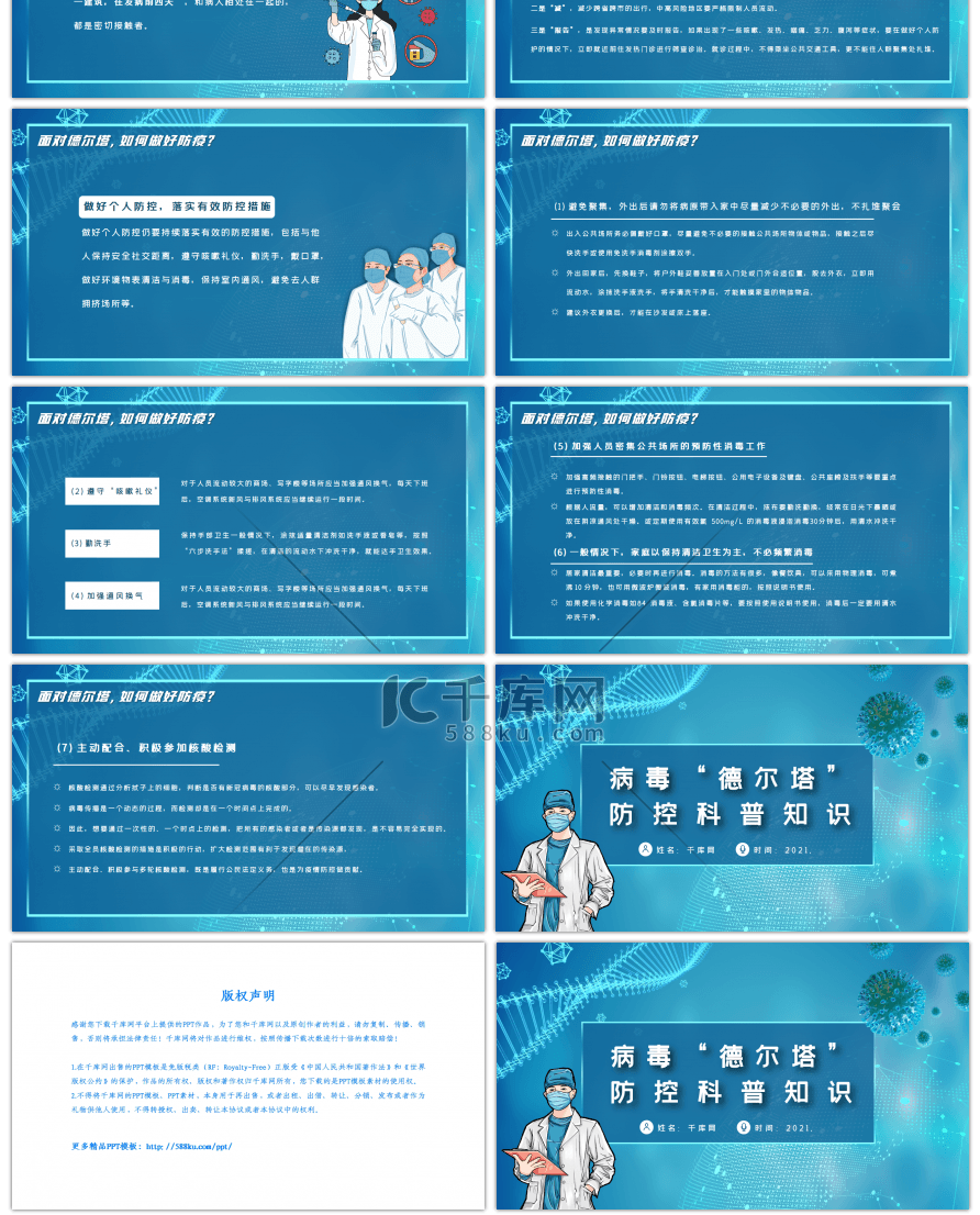 蓝色科技德尔塔毒株防控科普知识PPT模板