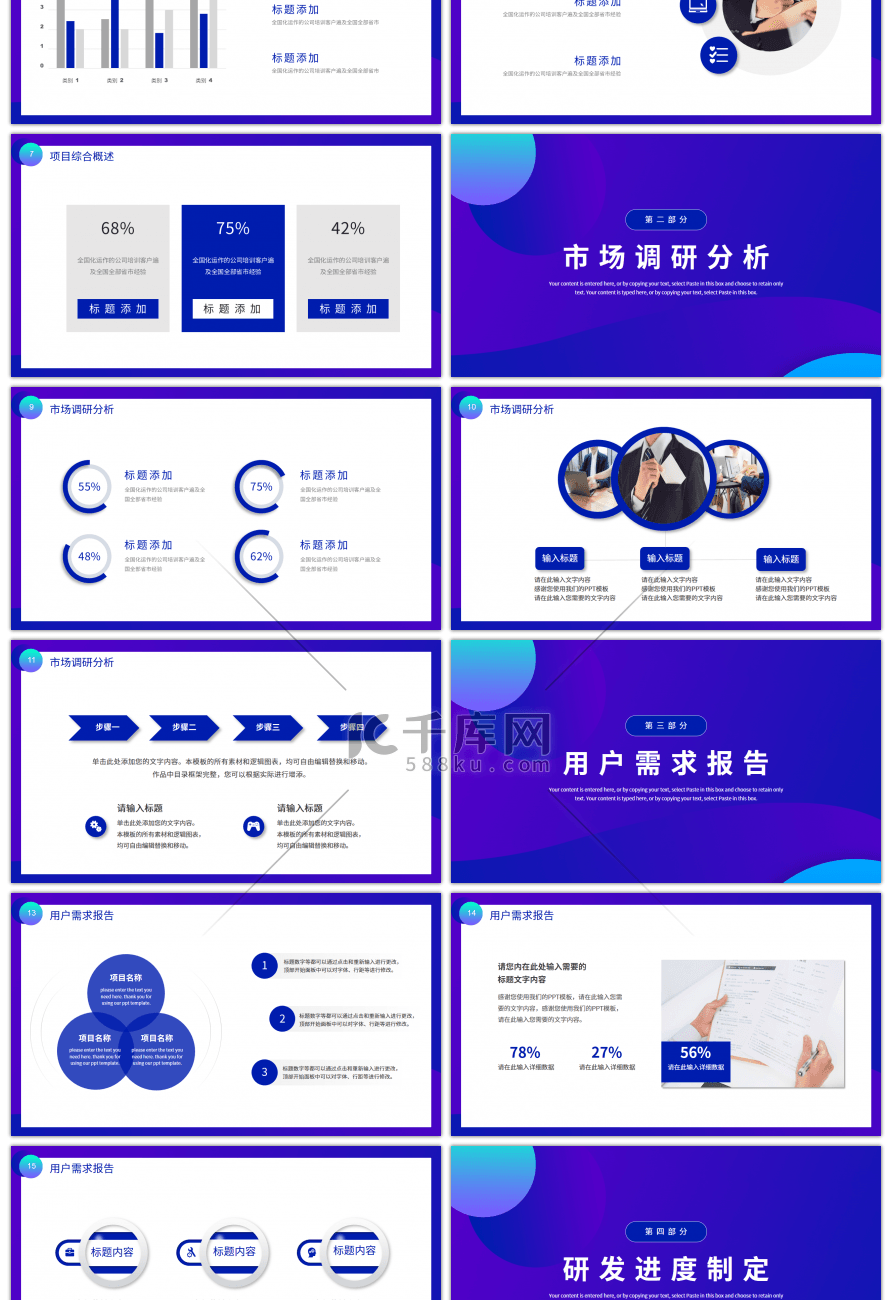 蓝色简约几何商业项目计划书PPT模板