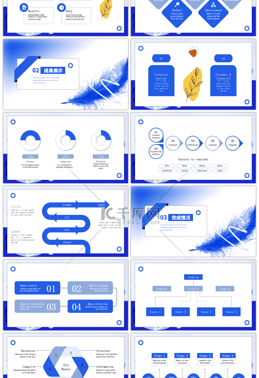 克莱因蓝时尚简约计划总结PPT模板