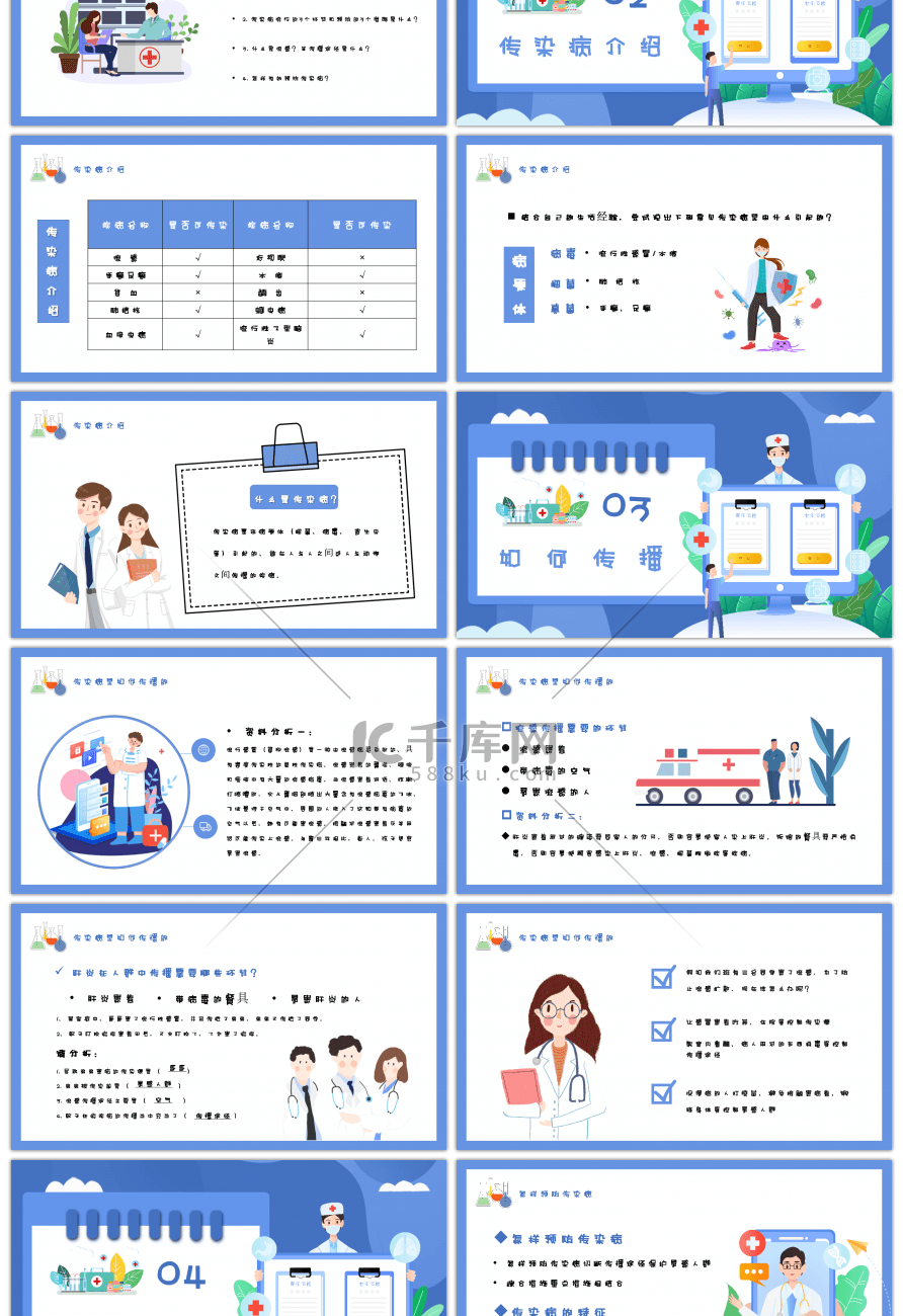 蓝色卡通医疗健康传染病预防宣传介绍PPT模板