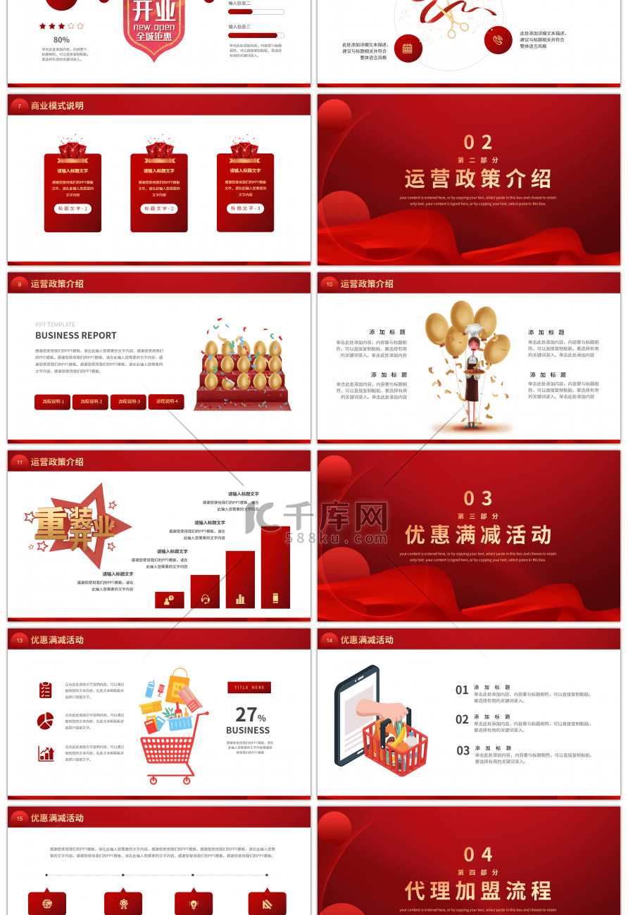 红色商铺开业大吉庆典活动策划PPT模板