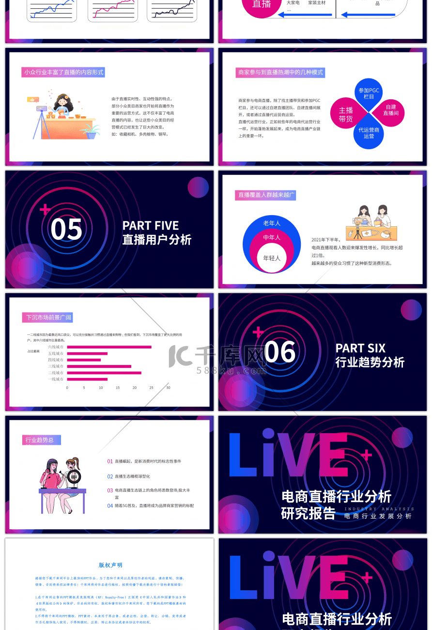 红蓝撞色电商直播分析研究报告PPT模板