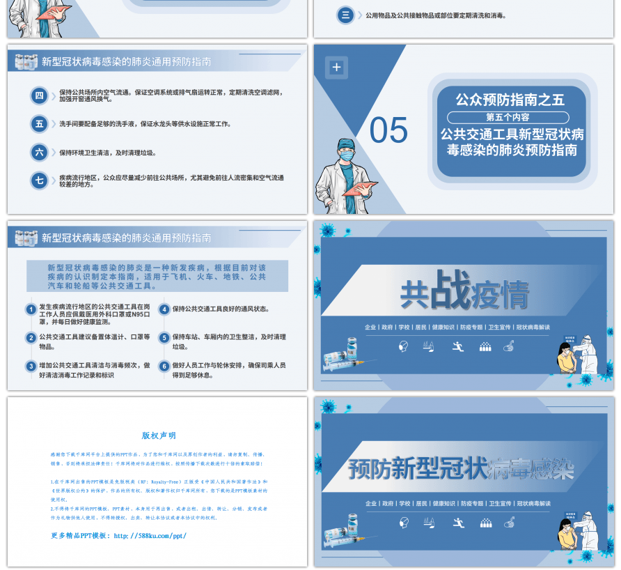 蓝色商务预防新型冠状病毒感染PPT模板