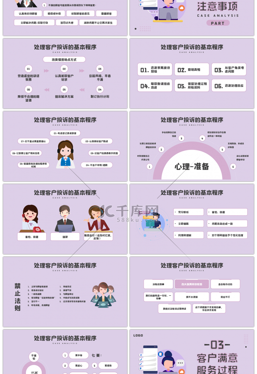 紫色创意客户投诉处理及案例分析PPT模板