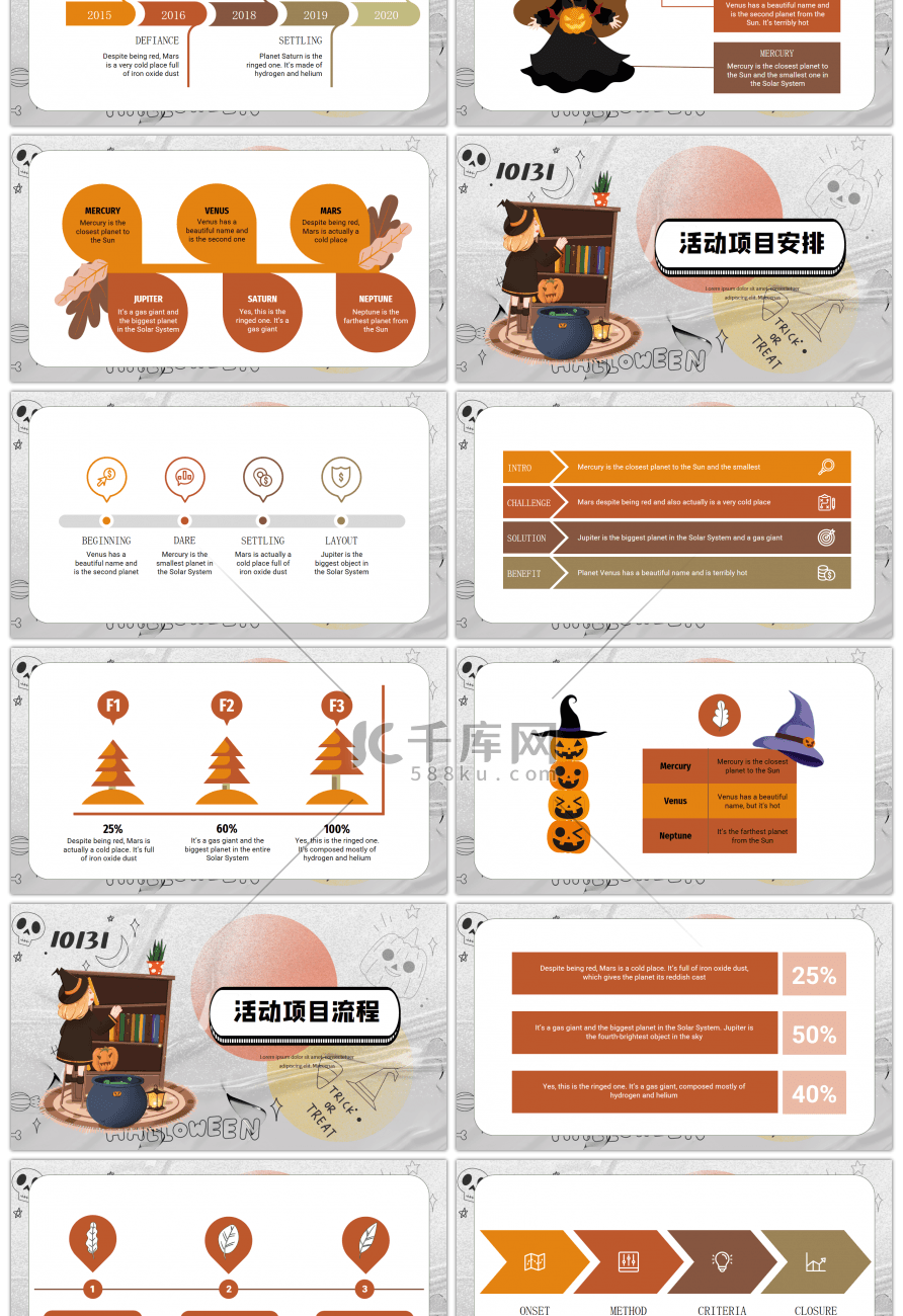 橙色创意褶皱万圣节活动PPT模板