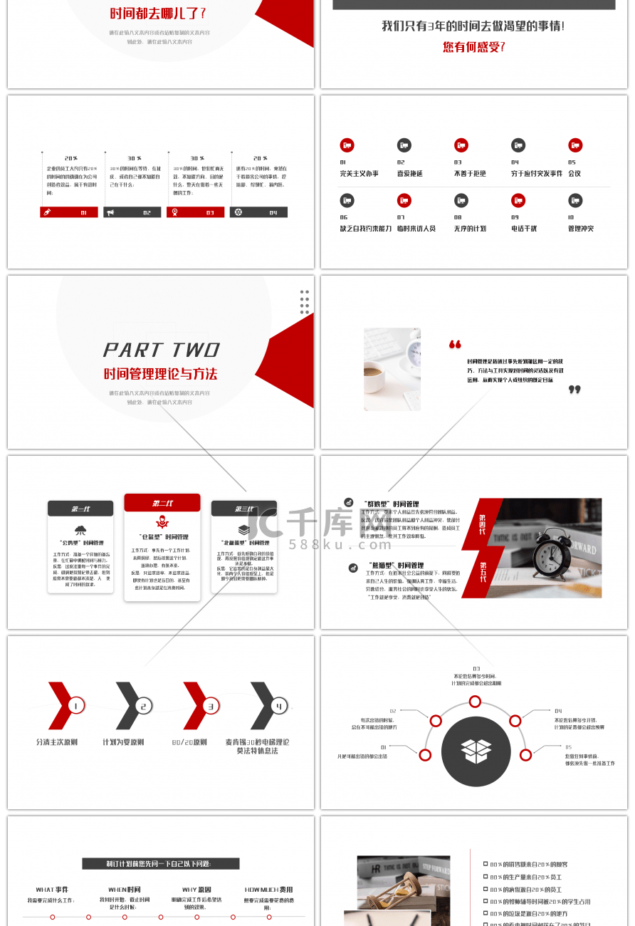 办公时间管理案例分析红黑创意PPT模板