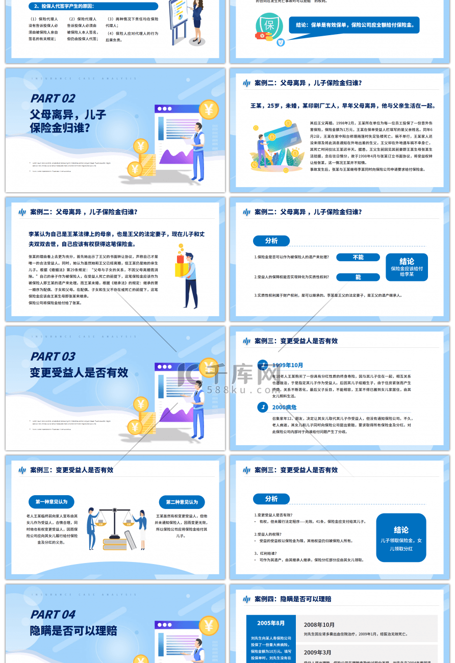 蓝色渐变保险案例分析商务演示PPT模板