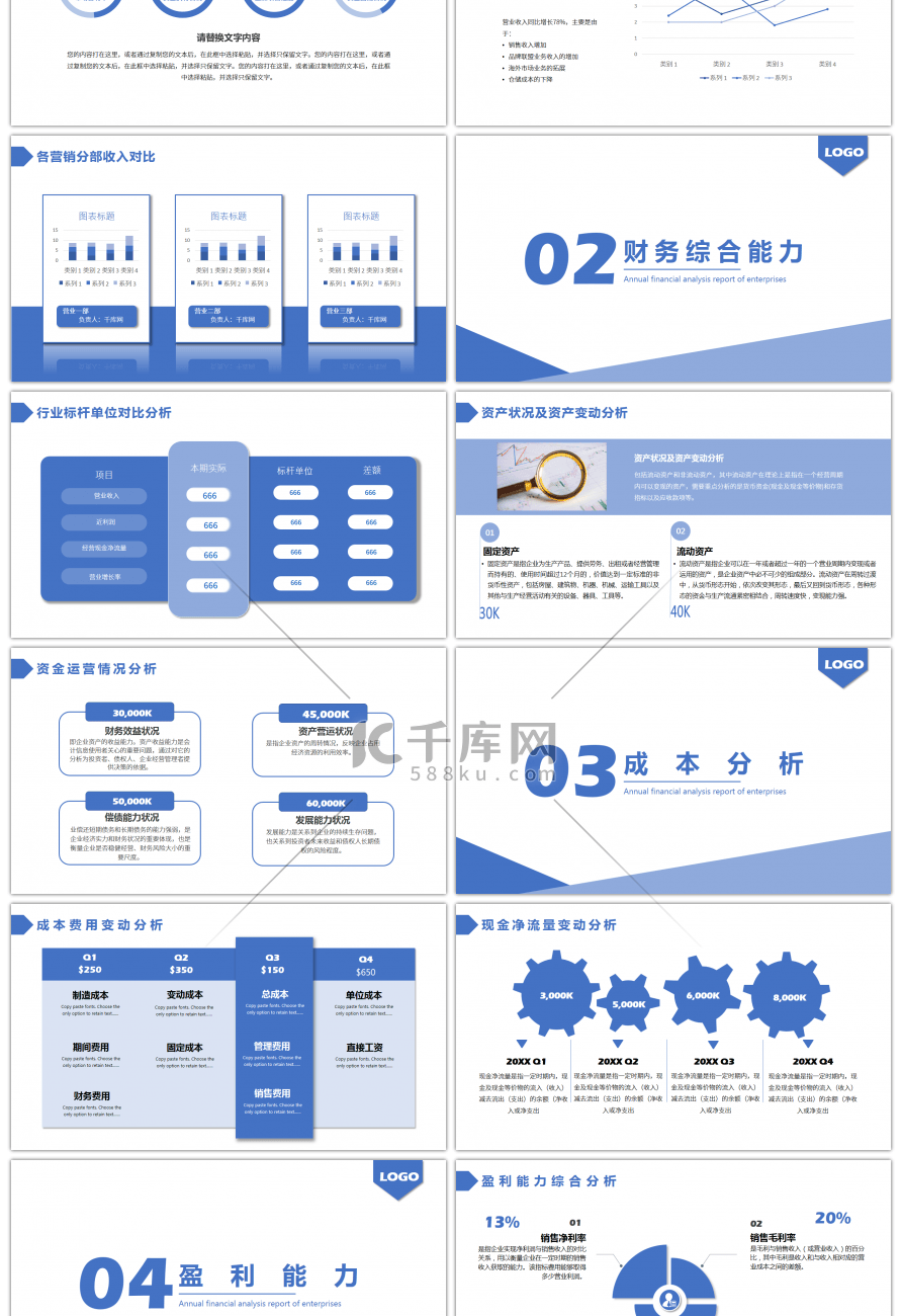蓝色商务企业财务分析报告PPT模板
