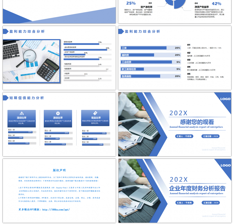 蓝色商务企业财务分析报告PPT模板