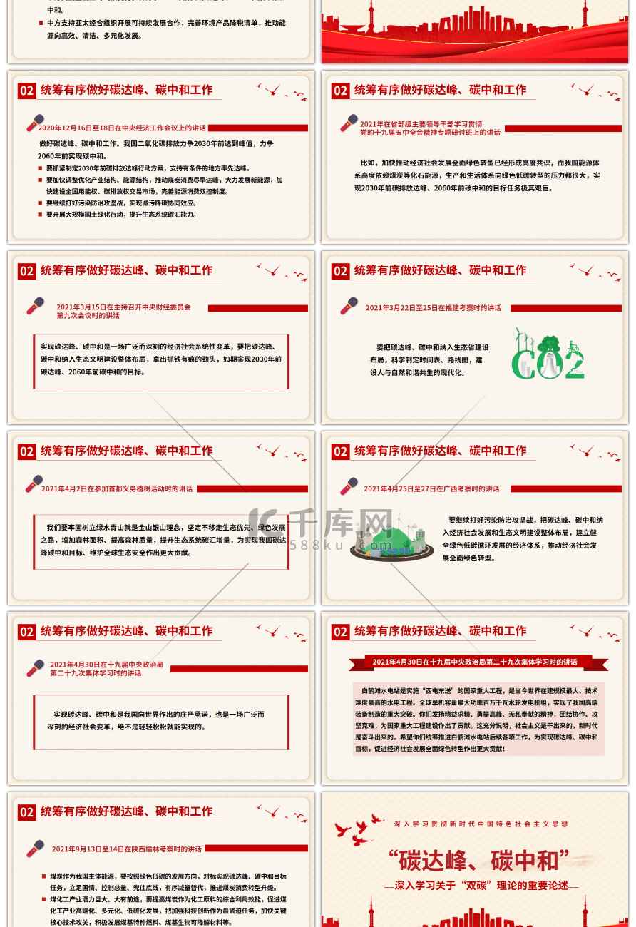红色“碳达峰碳中和”双碳理论的论述PPT模板