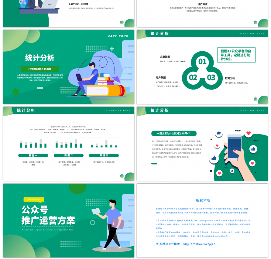 绿色扁平风微信公众号运营培训演示PPT模板